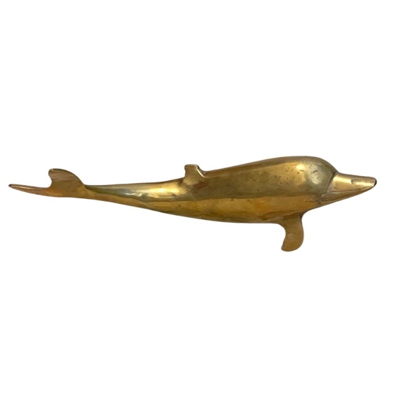 Vintage Mid Century Modern Solid Brass Dolphin Figurine, - Picture 2 of 10